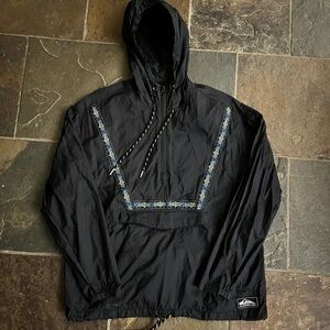 Quiksilver Black Windbreaker with Blue Embroidery